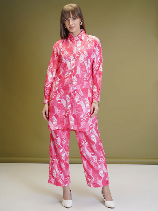 Abstract Print Shirt & Palazzos Co-Ord Set For Women